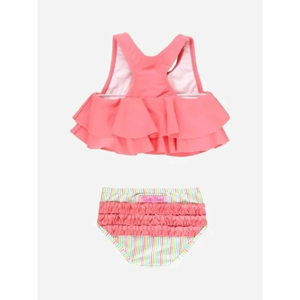 Girl's Ruffle Butts Safari  3 Piece set  Flounce Bikini  + Swim Hat 6-12 Months